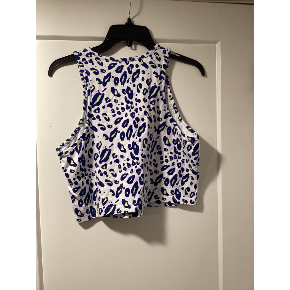 Adidas Animal Crop Tank Womens Large Blue Neon Leopard Print Top NEW - Picture 2 of 7